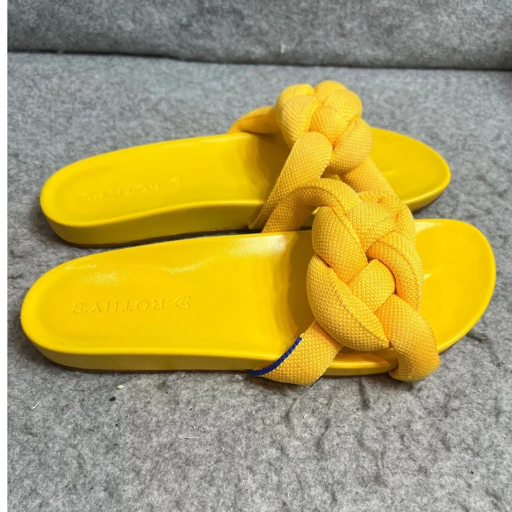 Rothys The Knot Slide Marigold Yellow Braided Strap Sandals Womens Size 7